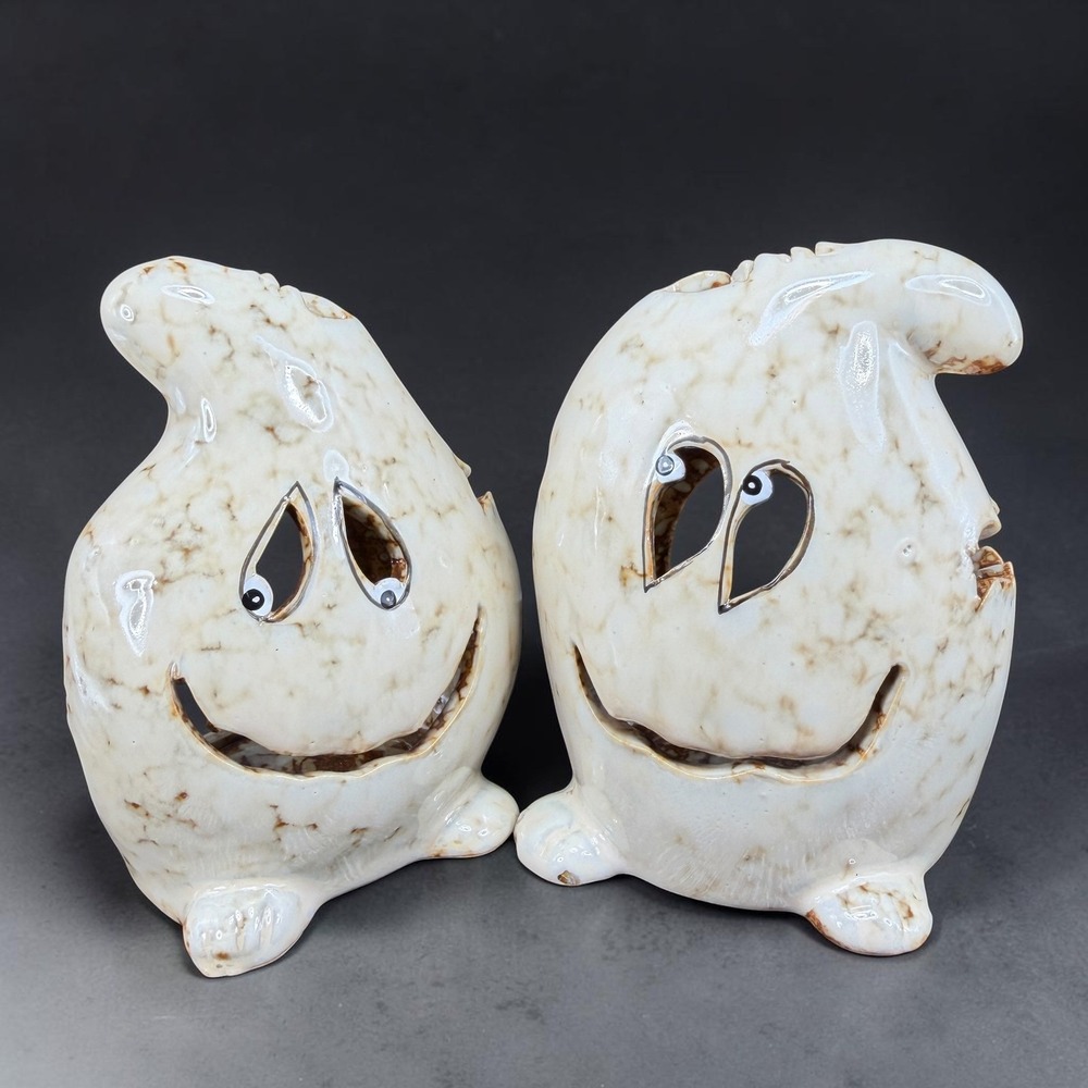 Vintage Ceramic Ghost Tea Light Candle Holders Set of‎ 2 Halloween Decor 4 Inch
